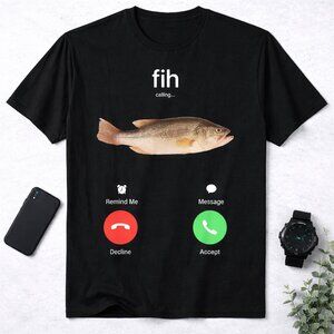 Fih Is Calling Funny Fish Phone Screen Graphic Tee | Fishing Humor Shirt